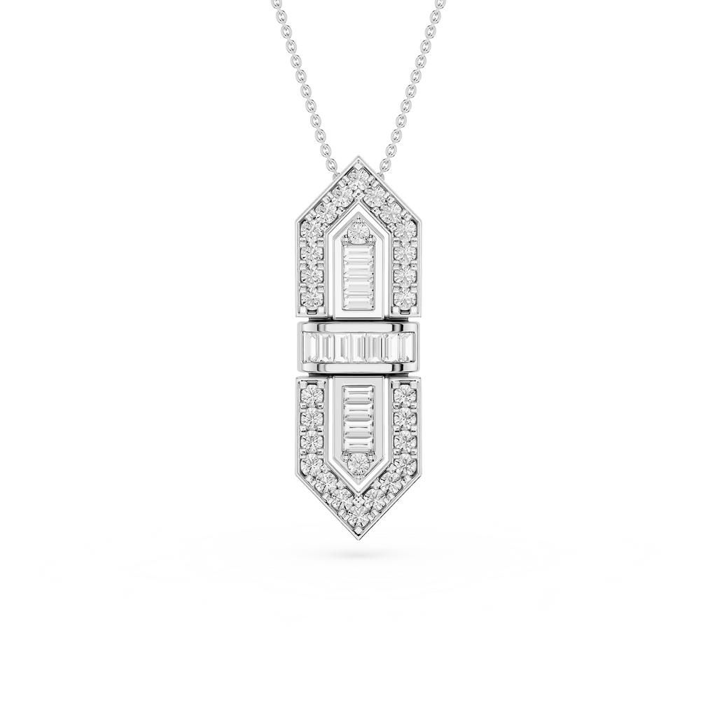 Diamond pendant necklace on a white background