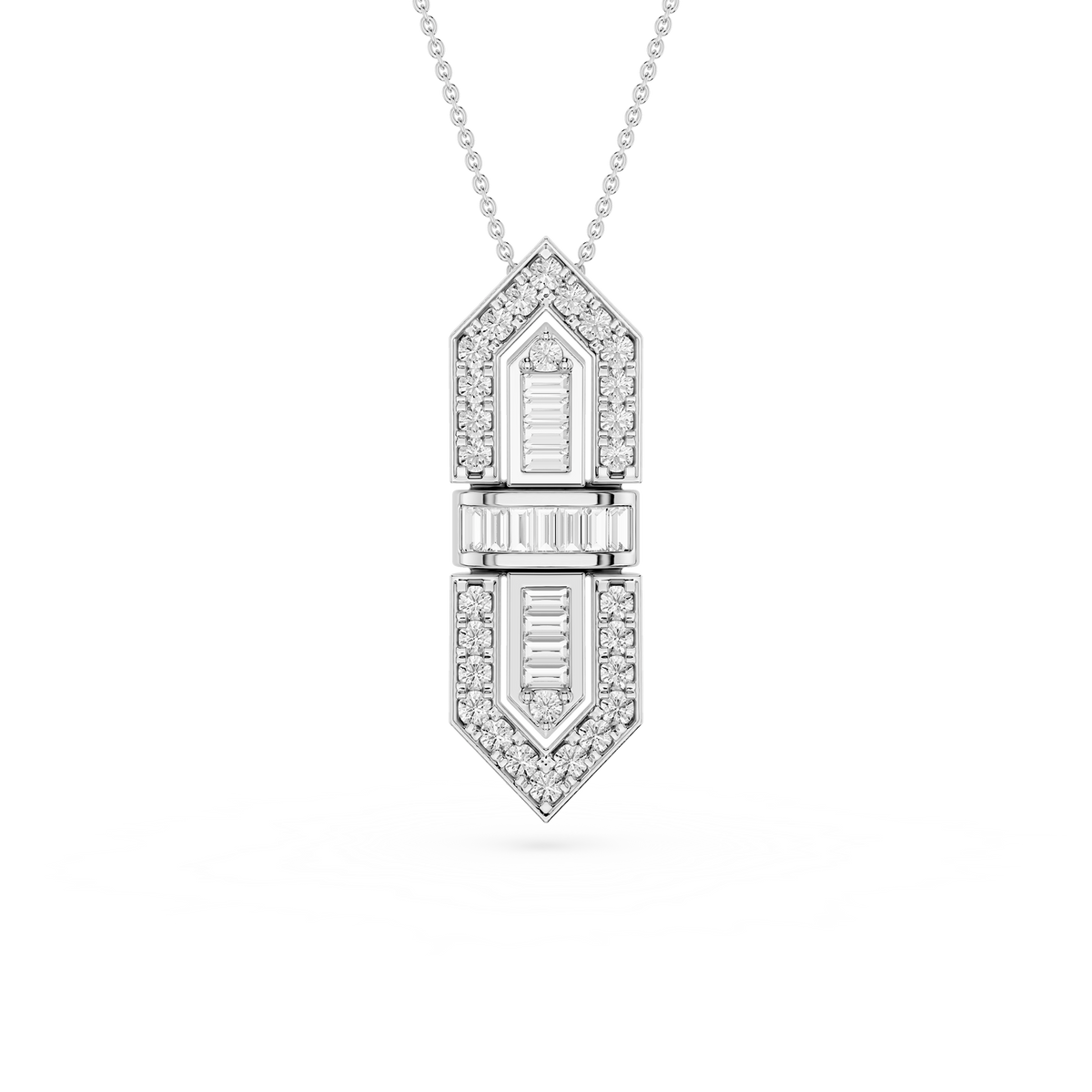 Diamond pendant necklace on a white background