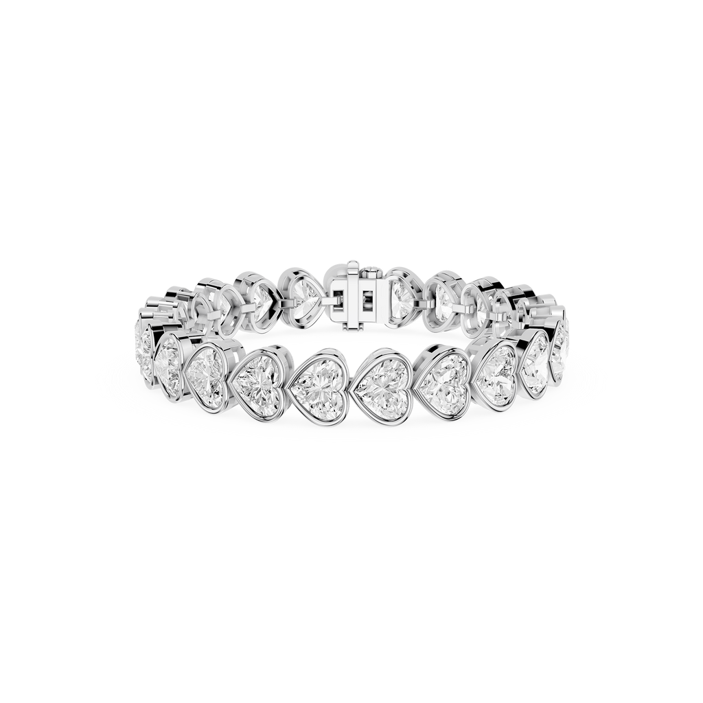 Heart Diamond Tennis Bracelet for Women in White Gold Front Angle