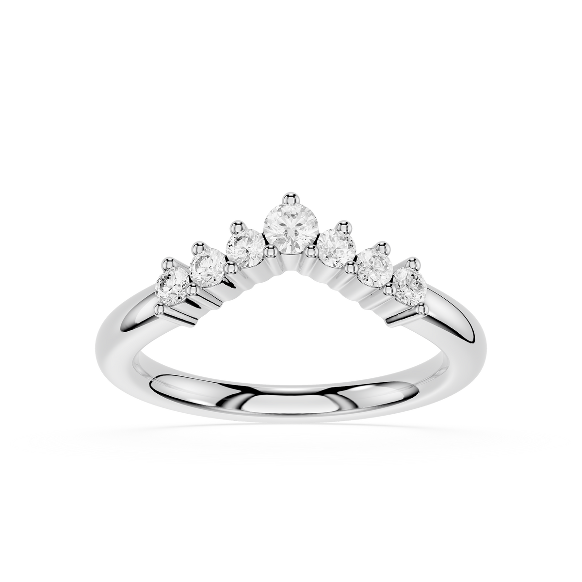 White Gold Curved Diamond Wedding Band featuring round brilliant lab grown diamonds in a graduated arrangement, designed for elegant bridal ring stacking.