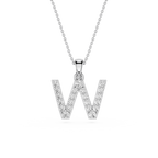 Silver necklace with a 'W' pendant on a white background