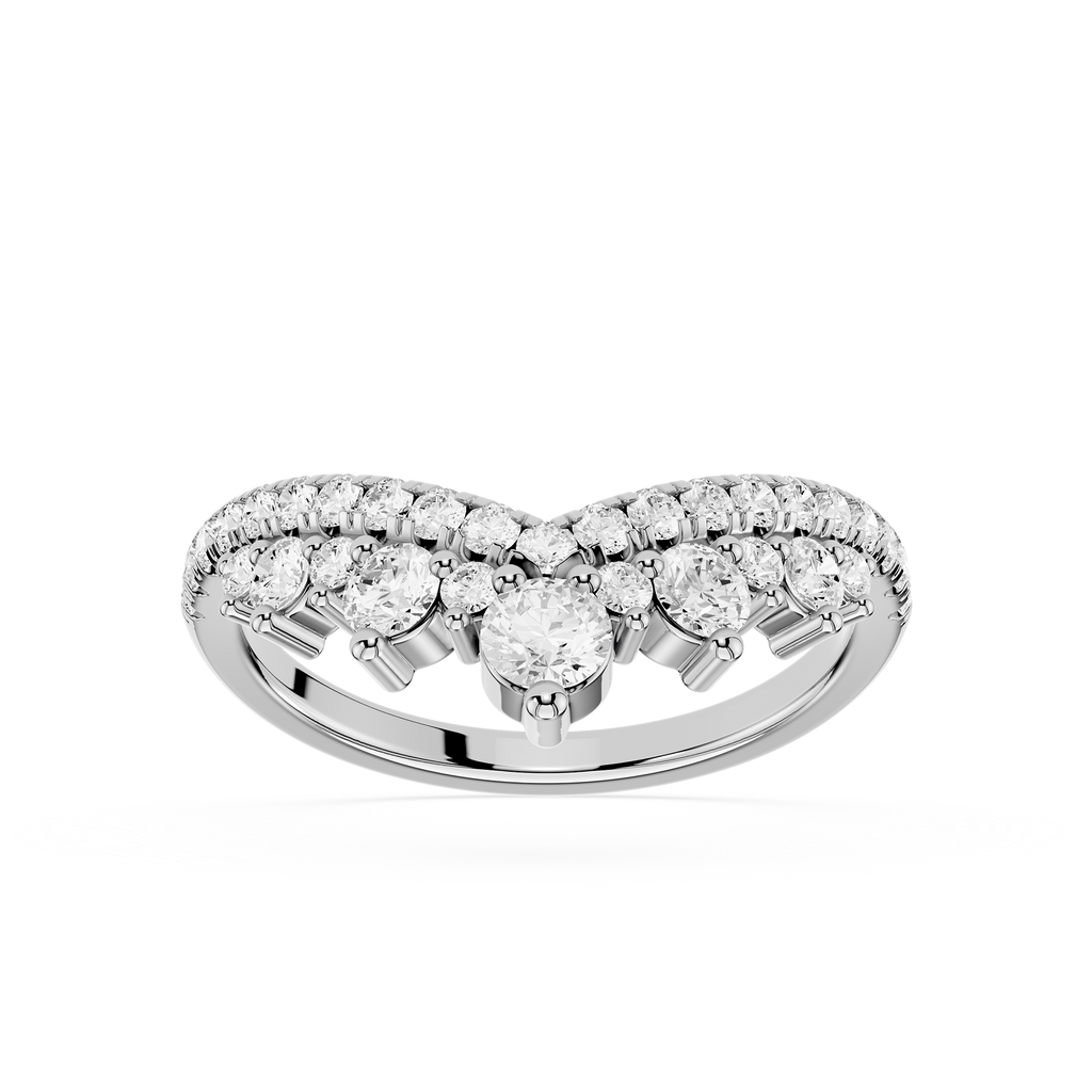 Diamond ring with multiple stones on a white background