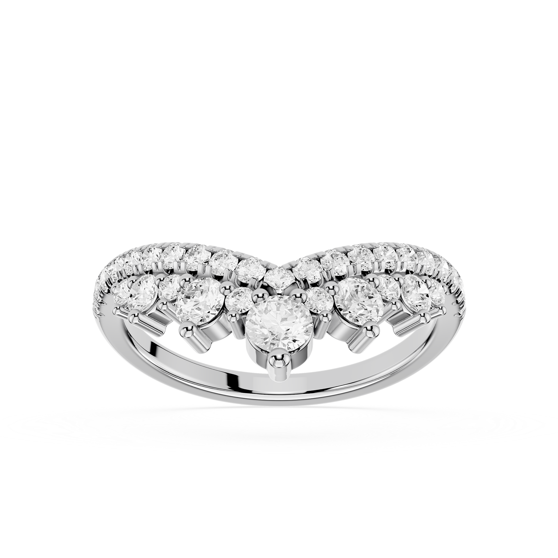 Diamond ring with multiple stones on a white background