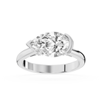 White gold pear shaped lab grown diamond engagement ring featuring an east west setting and curved half bezel design