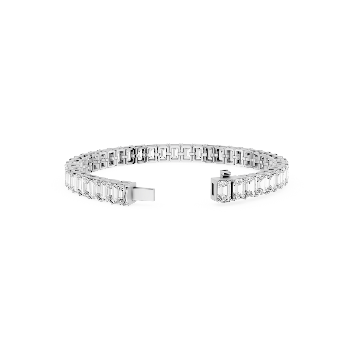 Diamond bracelet with baguette and round cut stones on a white background