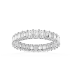 A double-row eternity ring featuring baguette-cut clear gemstones in a silver-toned setting, presented on a clean white background.