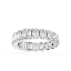Diamond ring with various cut diamonds on a white background