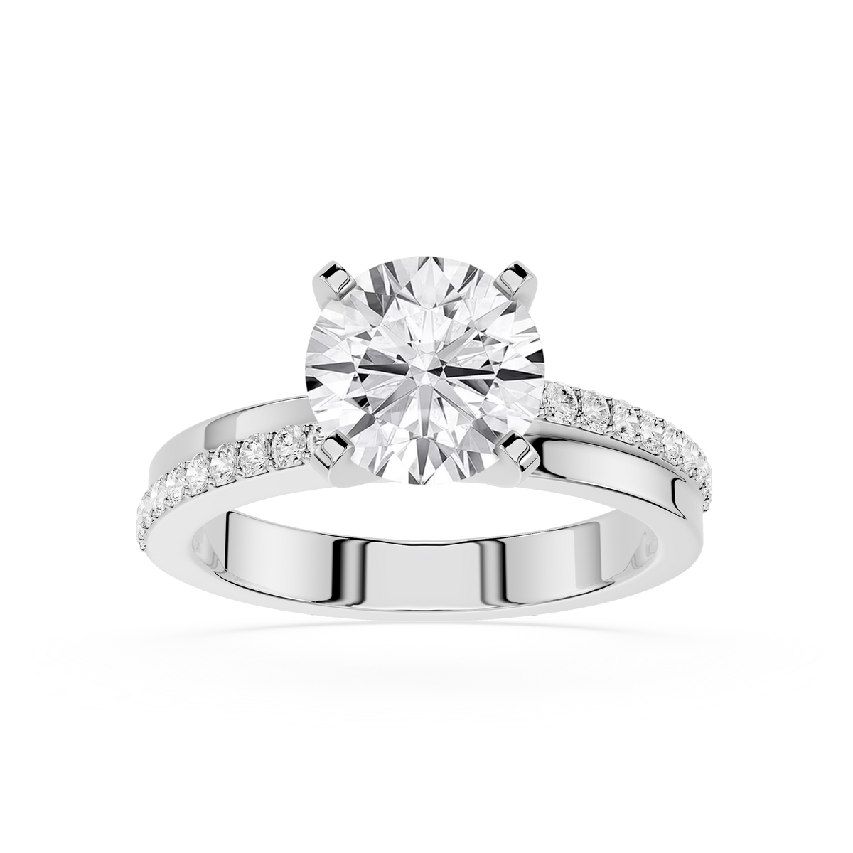 White Gold Four Prong Round Cut Lab Diamond Solitaire Engagement Ring