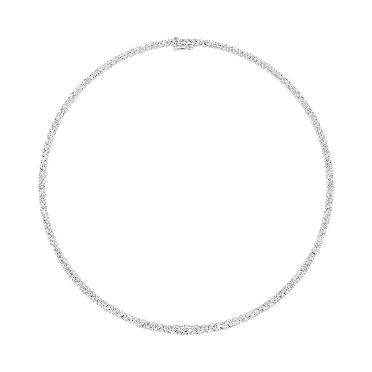 Full View Of White Gold Classic Round Cut Lab Grown Diamond Tennis Necklace for Women