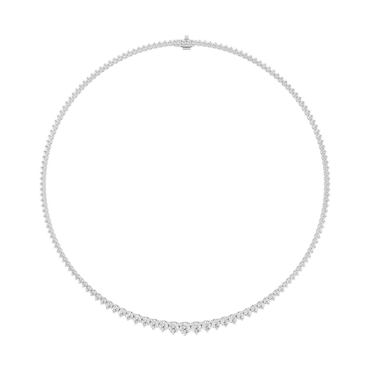 Round Lab Grown Diamond Tennis Necklace in White Gold Full Necklace View