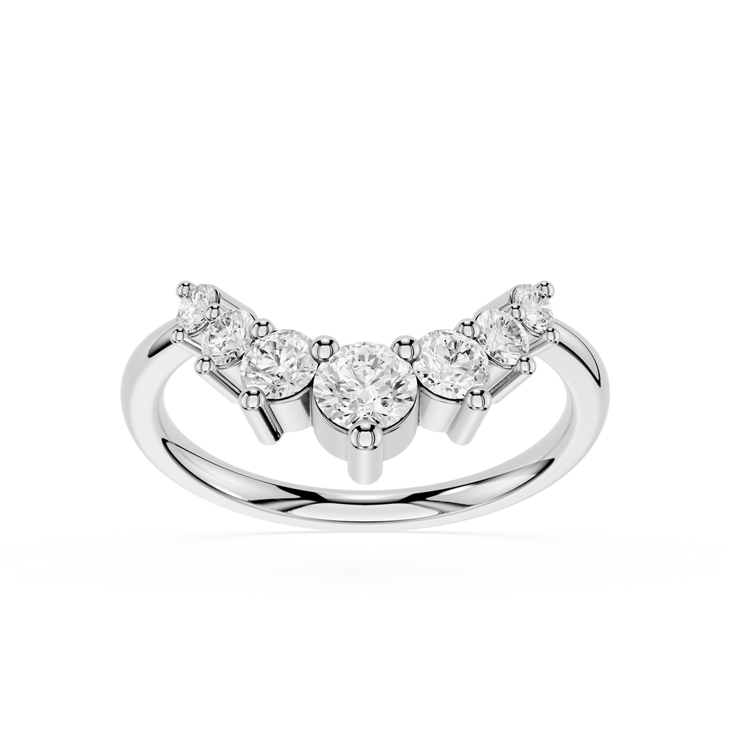 Silver ring with heart-shaped diamonds on a white background