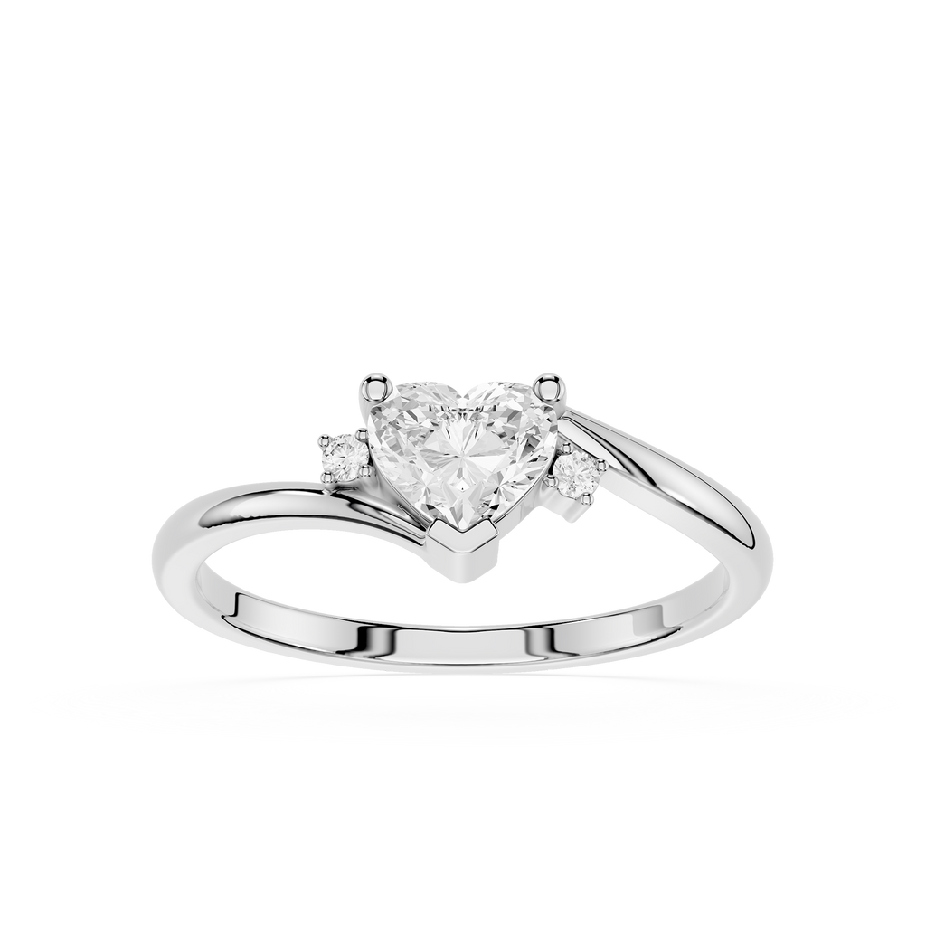 Heart-shaped diamond ring on a white background