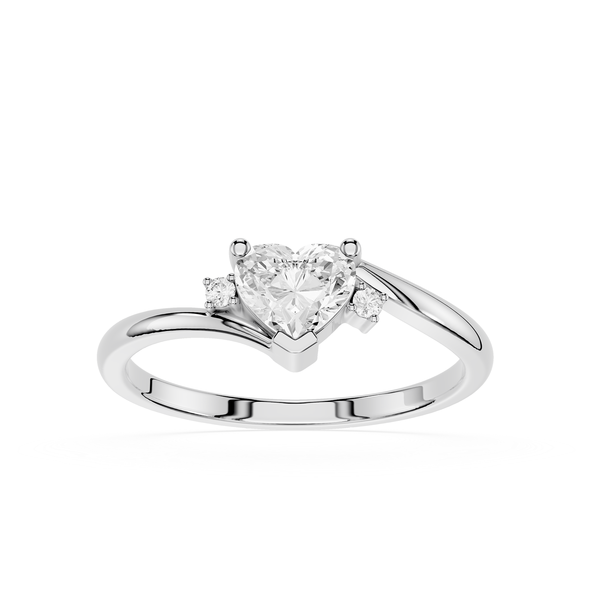 Heart-shaped diamond ring on a white background