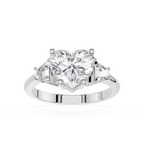 Diamond ring with a heart-shaped center stone on a white background