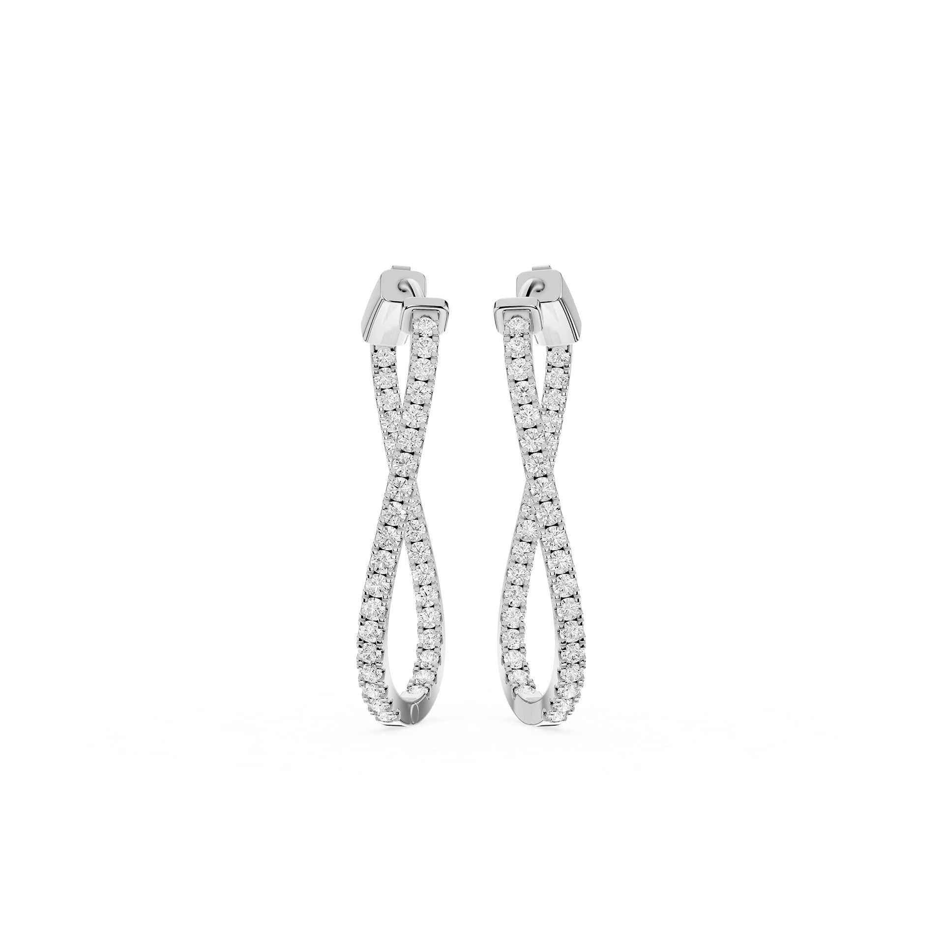 Pair of silver hoop earrings with embedded stones on a white background