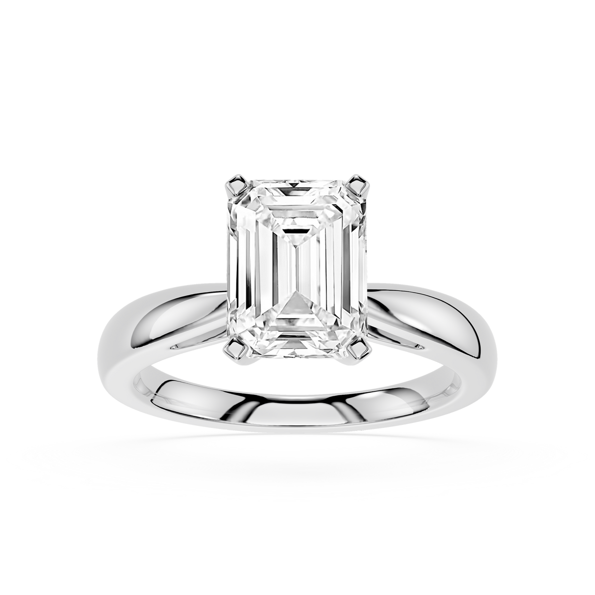 Front View Of White Gold Lab Diamond Emerald Cut Cathedral Solitaire Engagement Ring