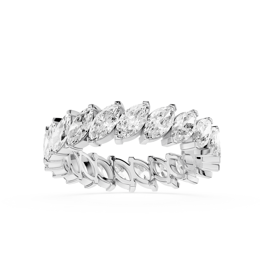 Full Eternity Marquise Lab Grown Diamond Ring in White Gold, wedding band featuring continuous marquise diamonds with secure shared prong setting.
