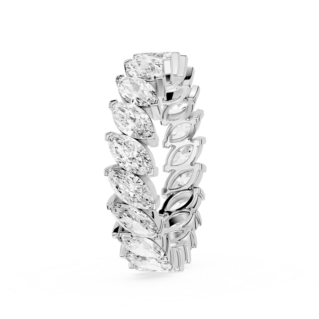 Diamond earring with marquise-shaped stones on a white background