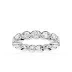 A silver-toned eternity ring featuring a row of round-cut and oval-cut clear gemstones in a prong setting, shown against a plain white background.
