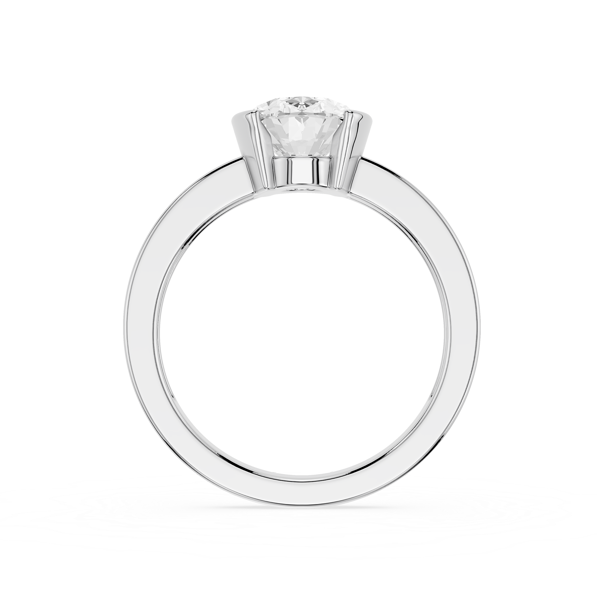 Diamond ring with a central diamond flanked by two smaller diamonds on a white background