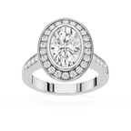 Diamond ring with a central gemstone and smaller diamonds on a white background