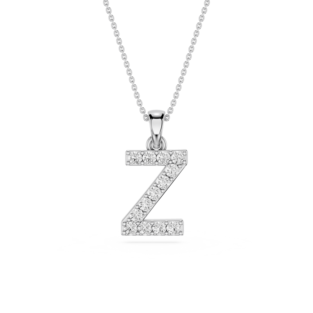 Silver necklace with a 'Z' pendant on a white background