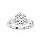 Diamond ring with pear-shaped gemstone on a white background
