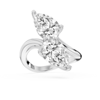 White gold Toi et Moi diamond engagement ring featuring two pear cut lab grown diamonds in a diagonal bypass setting