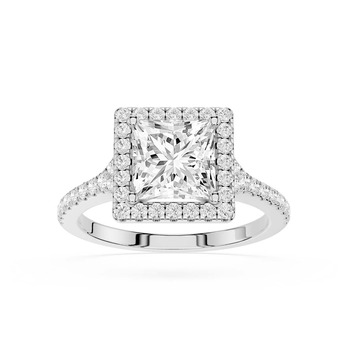 White Gold Princess Cut Cathedral Halo Lab Diamond Engagement Ring