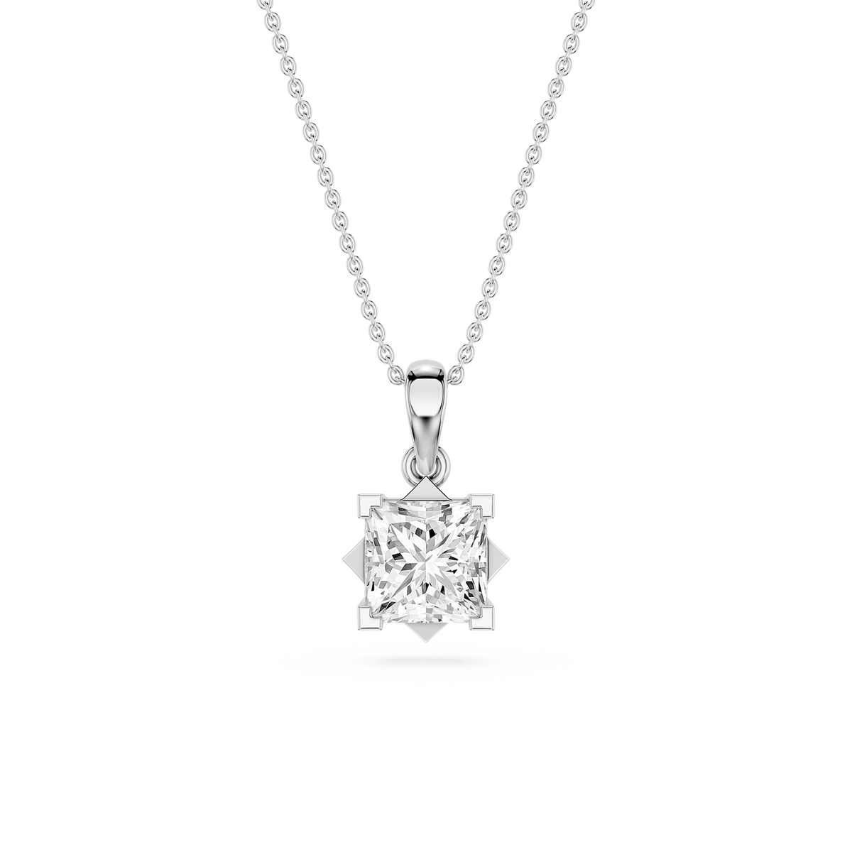 Diamond pendant necklace on a white background