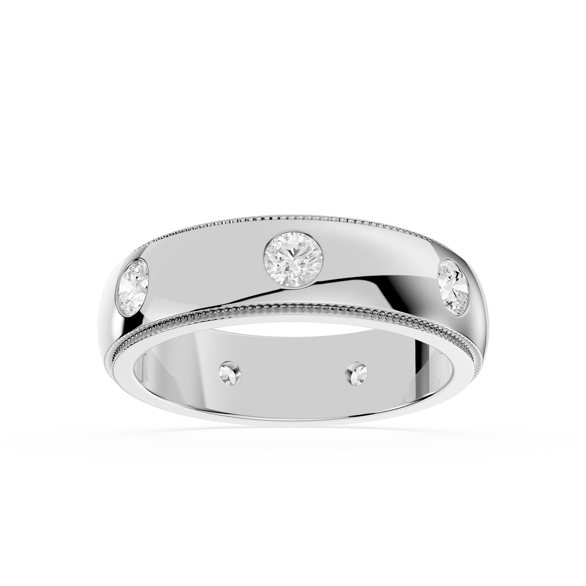 White Gold Round Flush Set Lab Grown Diamond Wedding Band