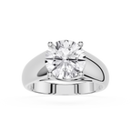 Front View Of Round Cut Four Prong Lab Diamond Wide Band Engagement Ring