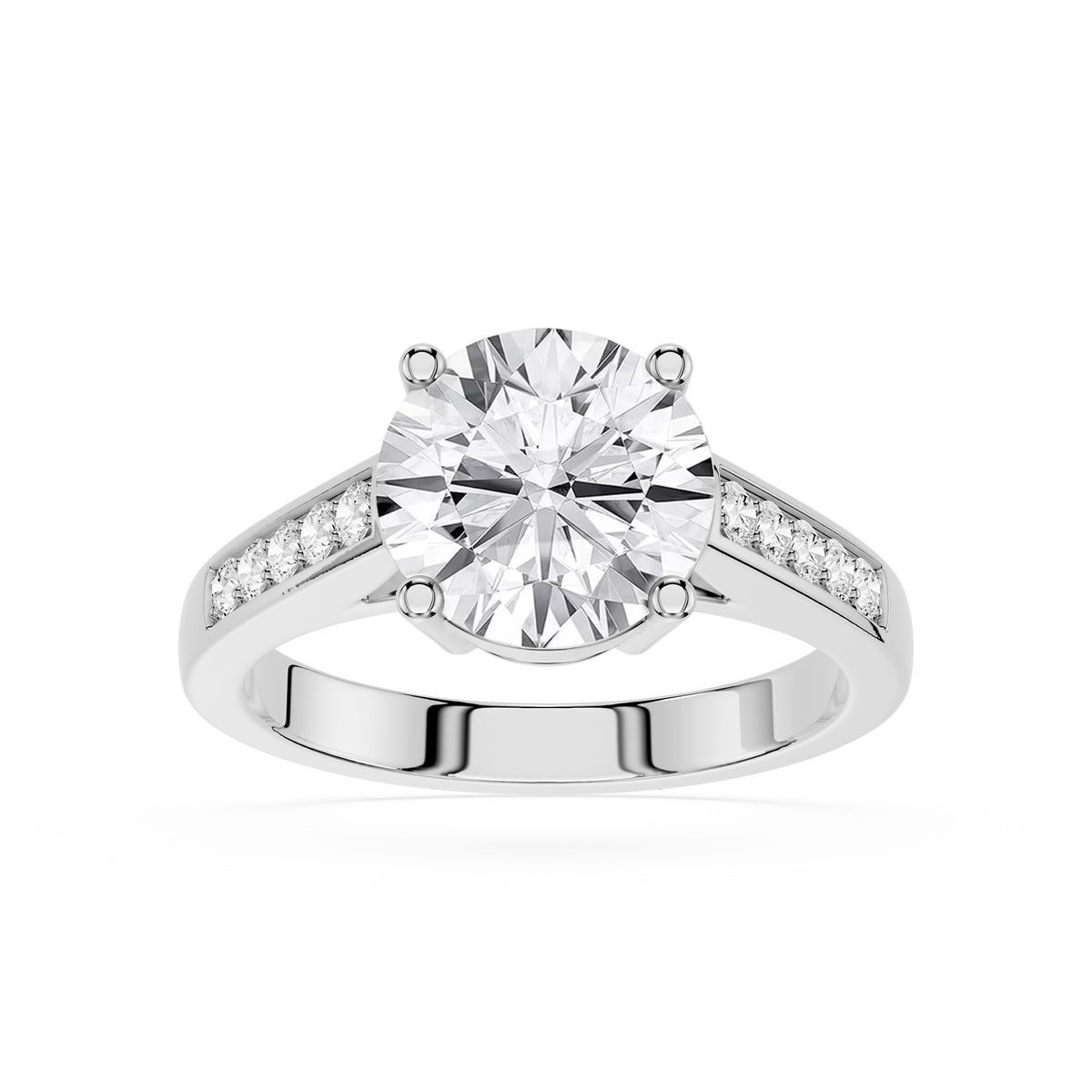 White Gold Round Brilliant Lab Diamond Ring, Split Shank Engagement Ring, Side Stone Diamond Setting, Modern Bridal Jewelry, Certified Diamond Ring, Luxury Wedding Ring, Fine Jewelry Gift