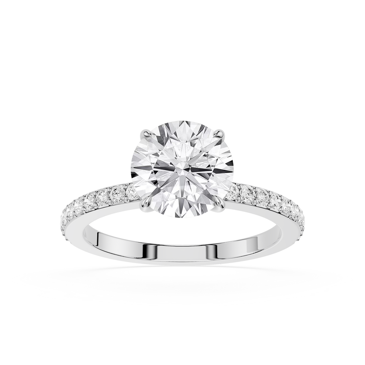 White Gold Round Brilliant Lab Diamond Ring, Diamond Accent Shank, Classic Solitaire Engagement Ring, Fine Bridal Jewelry, Wedding Proposal Ring, Luxury Diamond Ring for Women