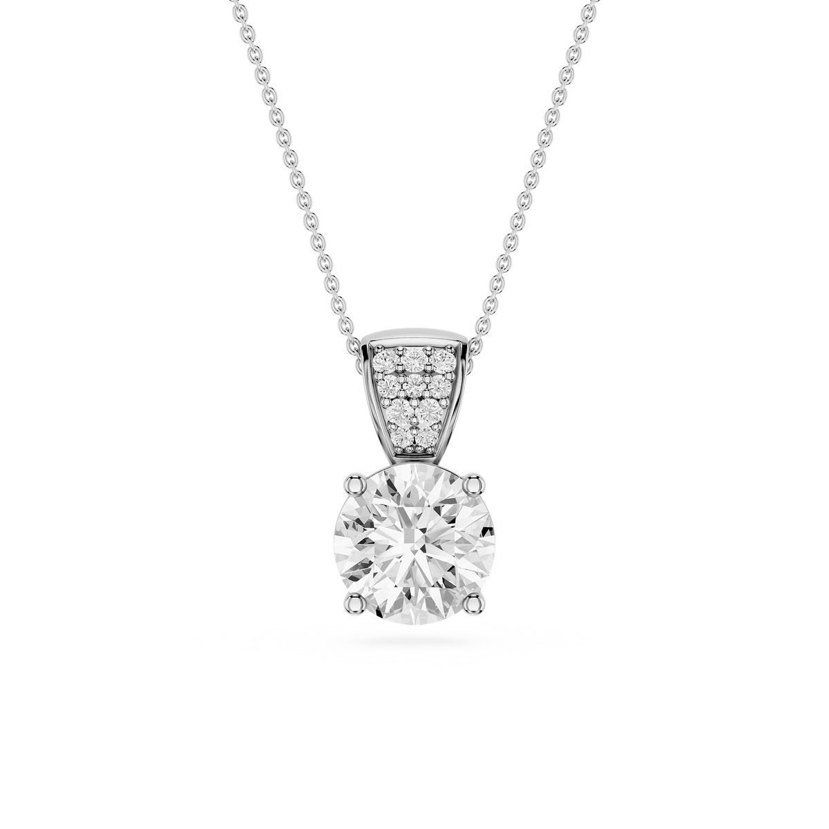 Diamond necklace with a round pendant on a white background