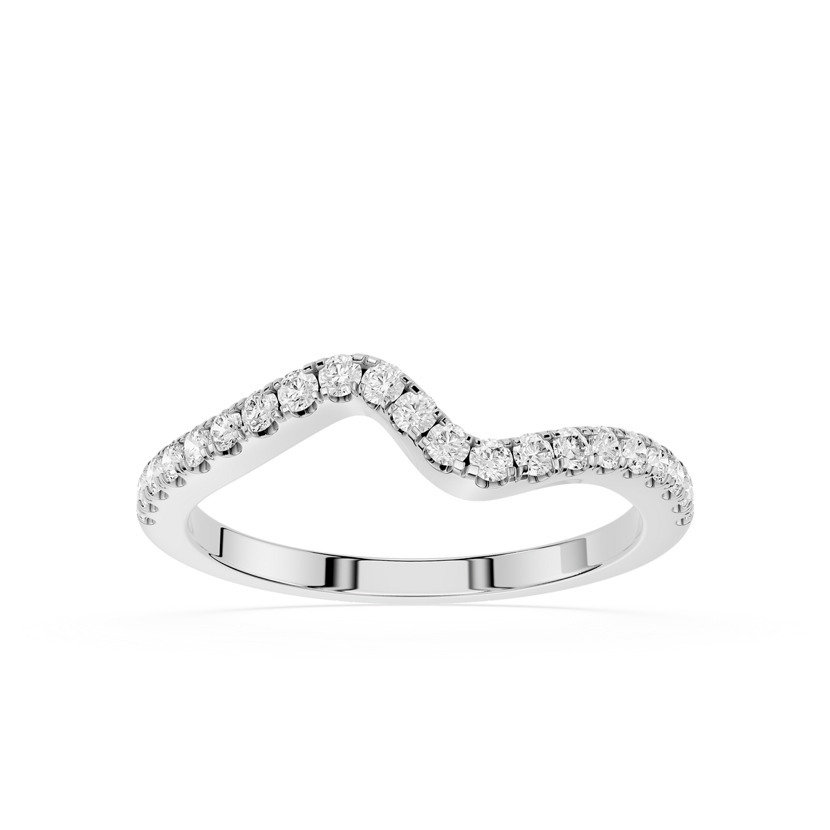 Round Diamond Wave Wedding Band in White Gold showcasing a contoured stacking style with sparkling lab grown diamonds. A popular choice for bridal ring combinations.