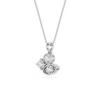 Silver necklace with a double diamond pendant on a white background