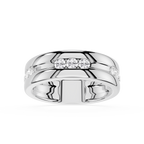 Front View Of White Gold Round Cut Lab Grown Diamond Flush Set Men’s Wedding Band