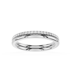 A silver-colored diamond eternity band ring, featuring a row of small round-cut diamonds set along the top edge of a polished band, shown on a clean white background.
