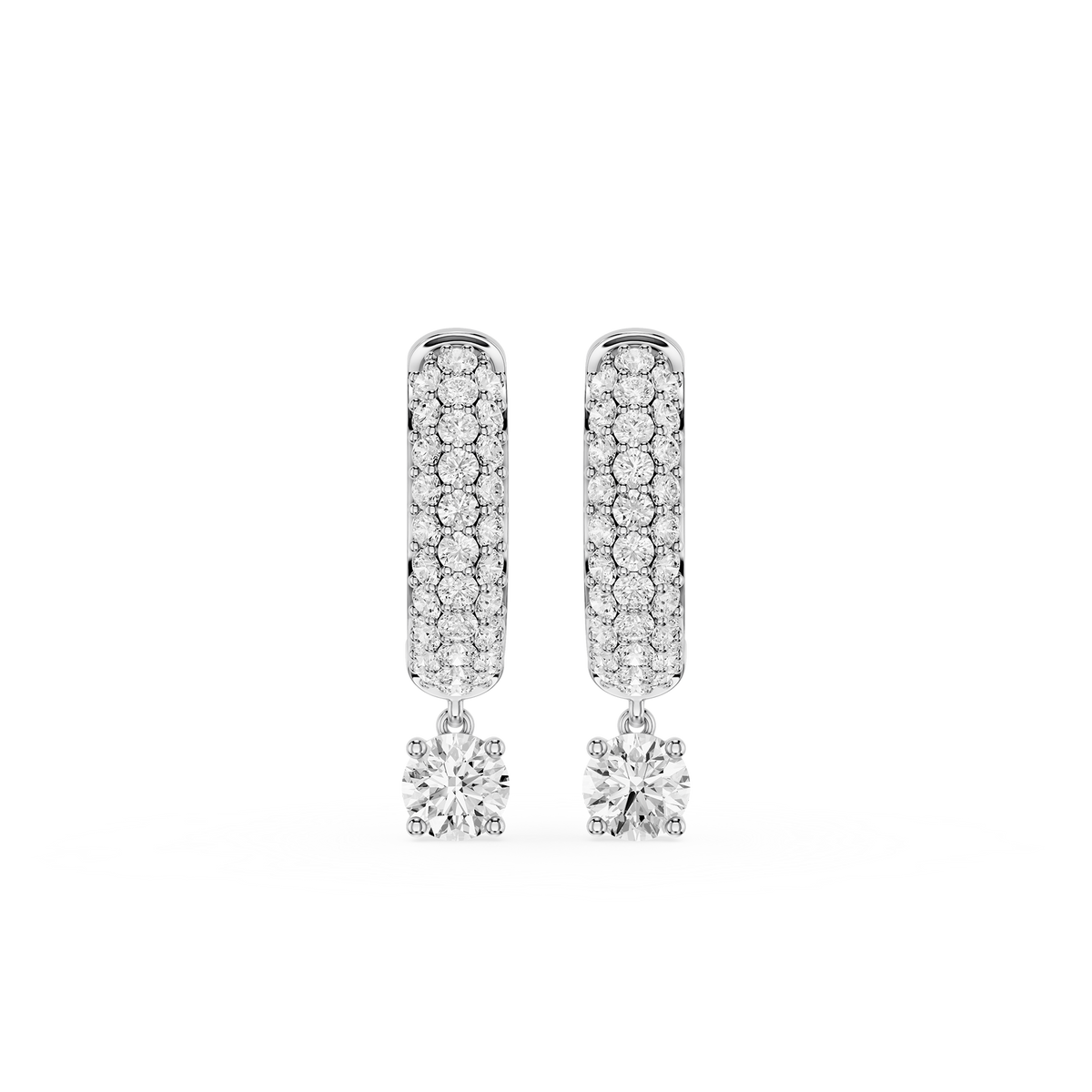 Pair of diamond earrings on a white background