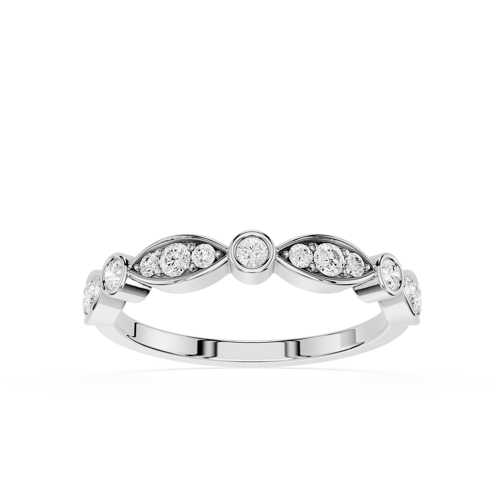 Silver ring with diamond stones on a white background