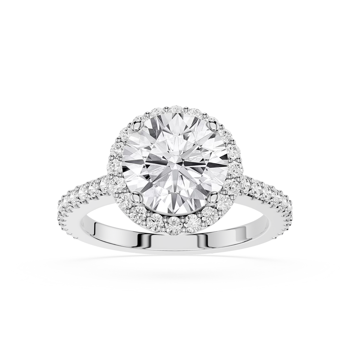 White Gold Round Cut Lab Grown Diamond Petite Halo Engagement Ring