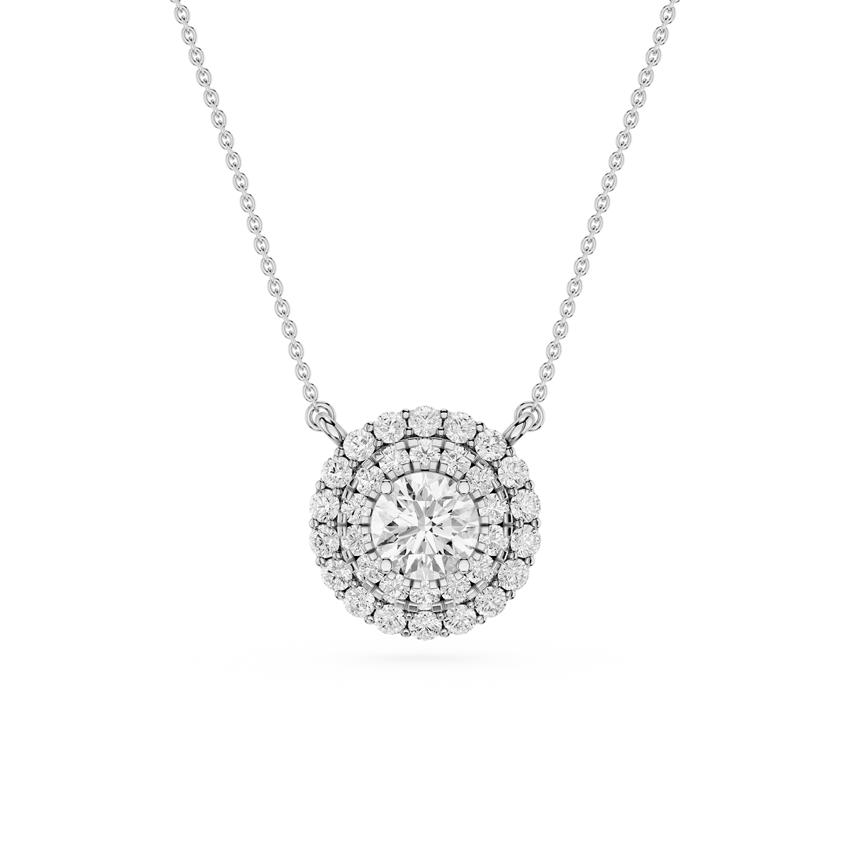 Diamond necklace with a heart-shaped pendant on a white background