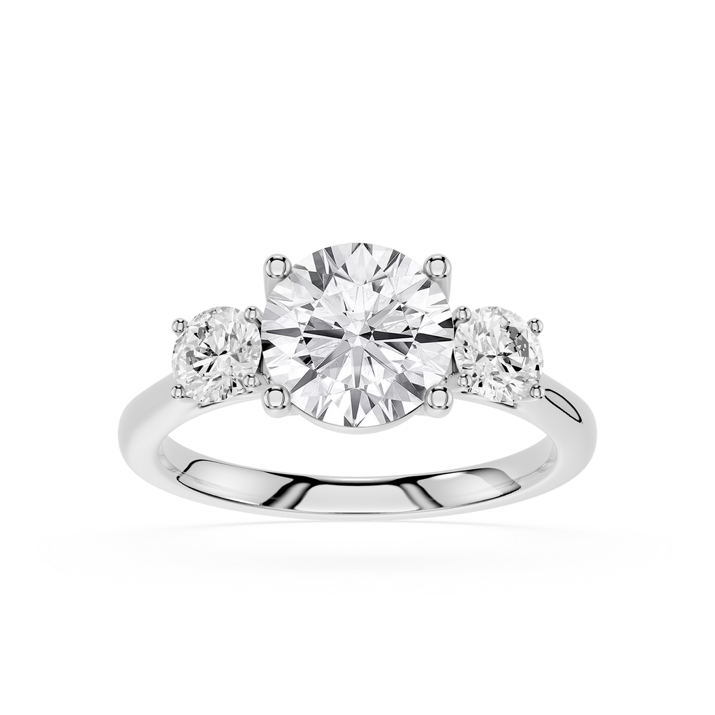 Diamond ring with three diamonds on a white background