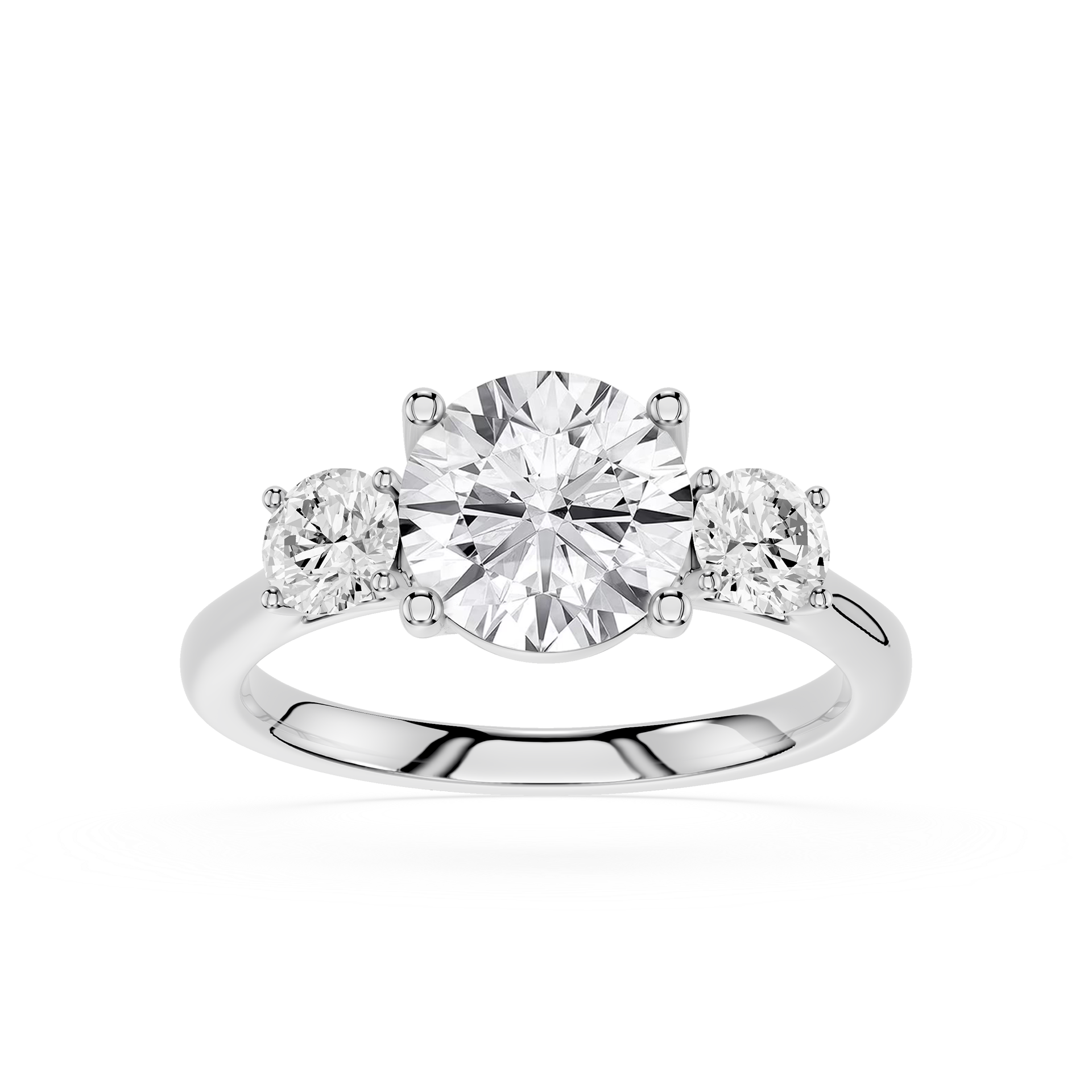 Diamond ring with three diamonds on a white background