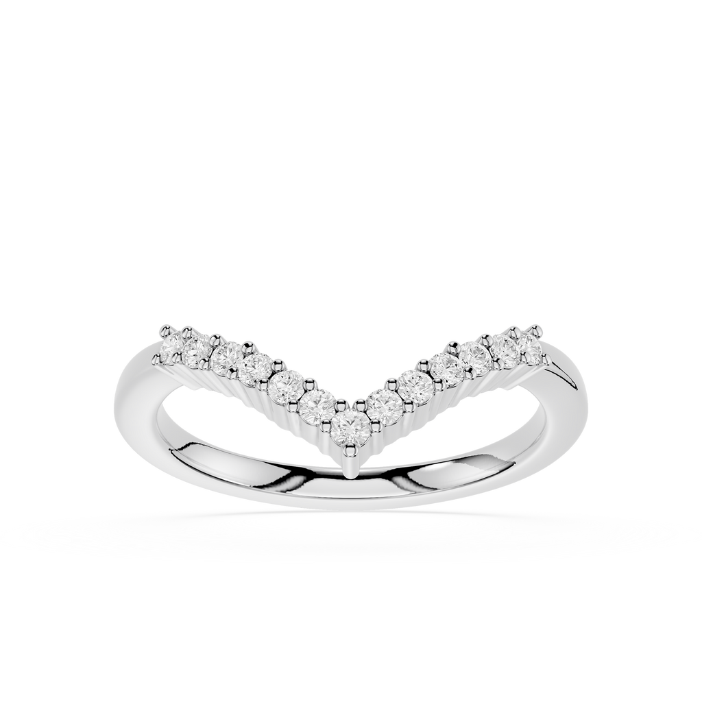 Silver ring with small diamonds on a white background
