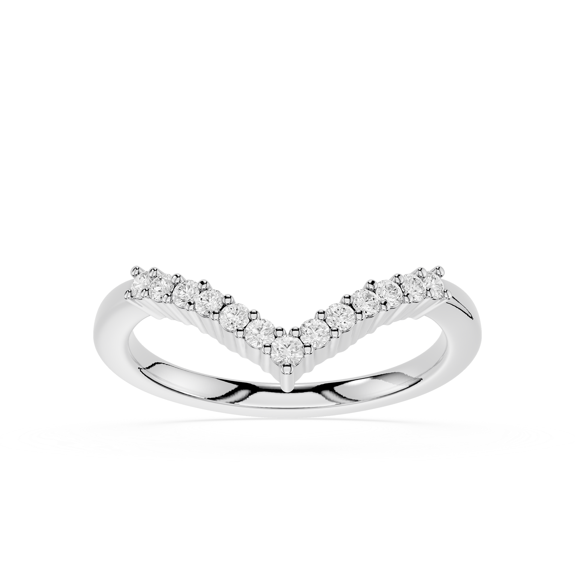 Silver ring with small diamonds on a white background