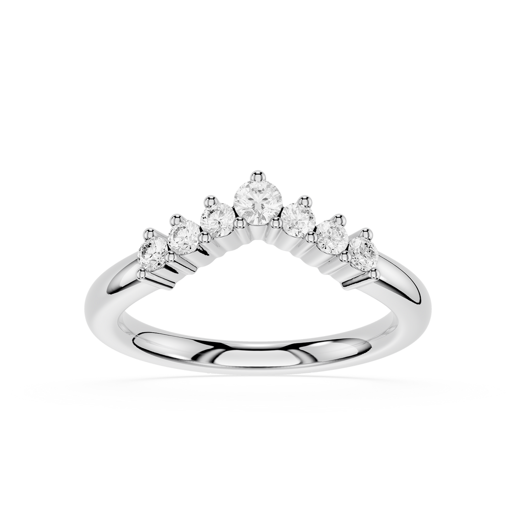 Silver ring with small diamonds on a white background
