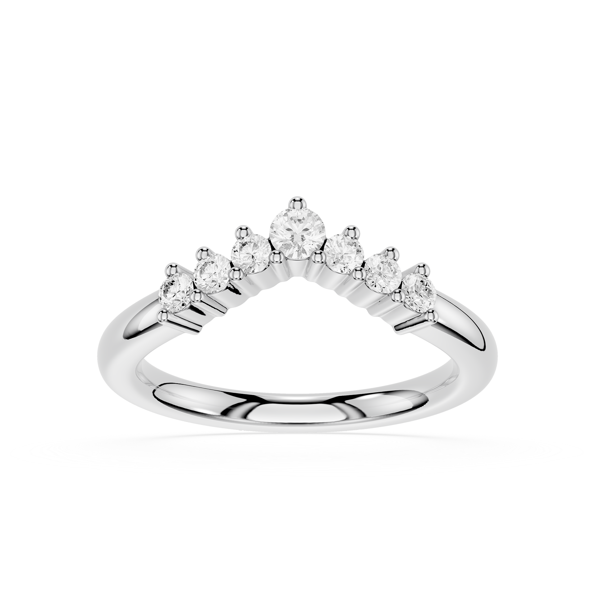 Silver ring with small diamonds on a white background