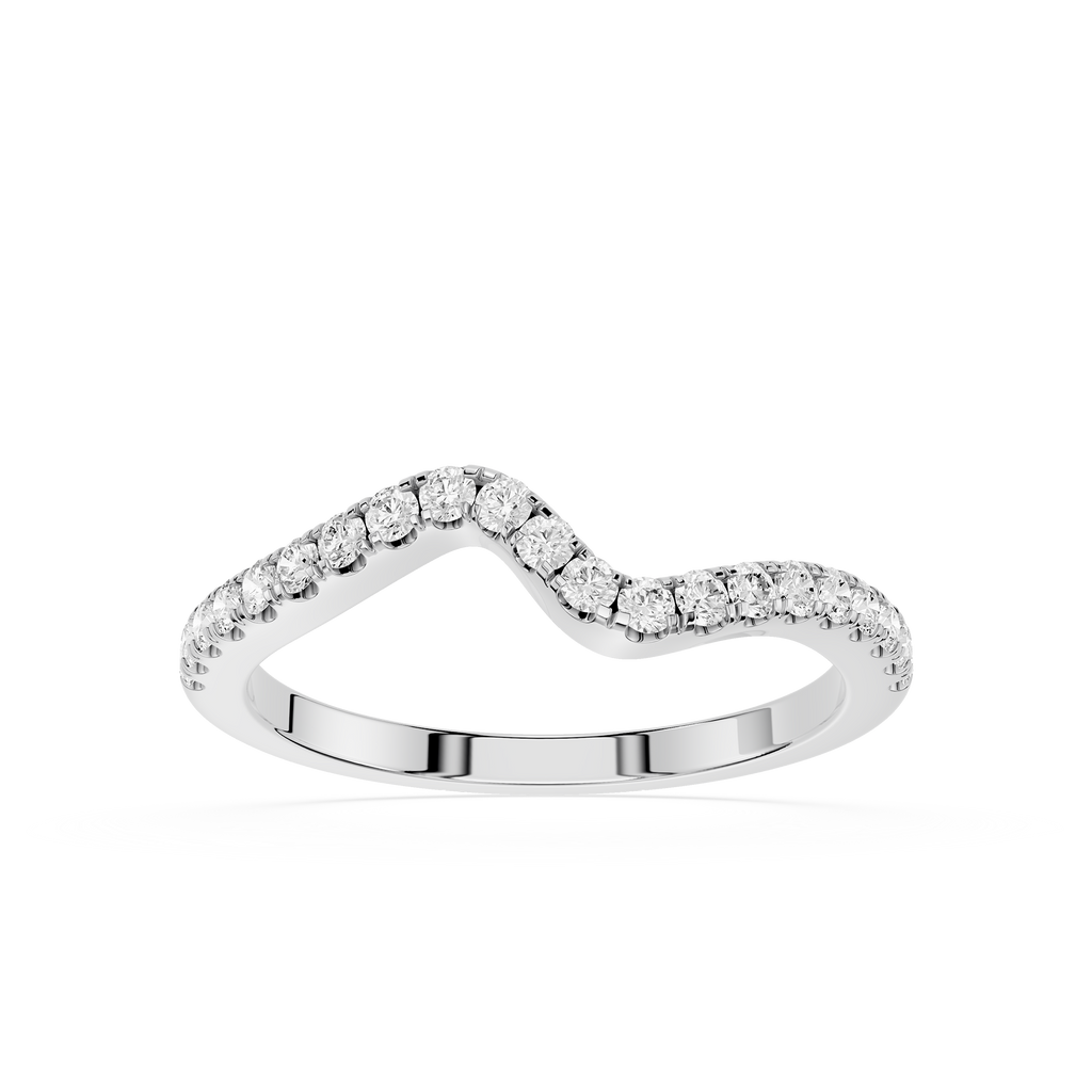 Silver ring with diamond accents on a white background